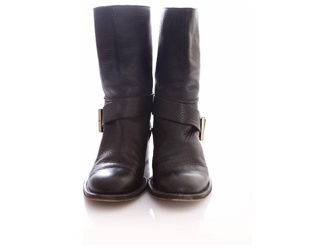 Chloé Chloe, botas biker de piel negras con hebilla. - vista 3