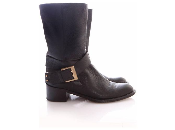 Chloé Chloe, botas biker de piel negras con hebilla. - vista 5