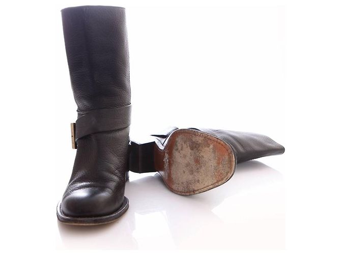 Chloé Chloe, botas biker de piel negras con hebilla. - vista 6