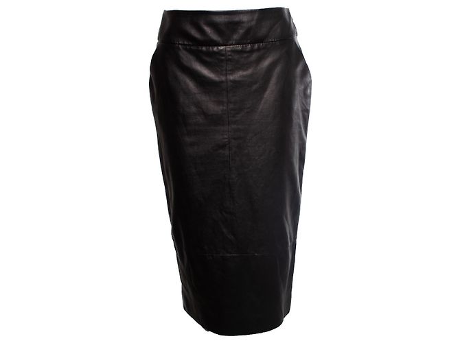 Chanel, Lederrock mit Schlitz Schwarz - Ansicht 5
