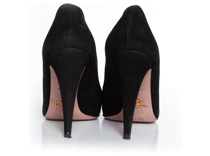 Prada, Décolleté open toe in camoscio con applicazione floreale Nero - vista 3