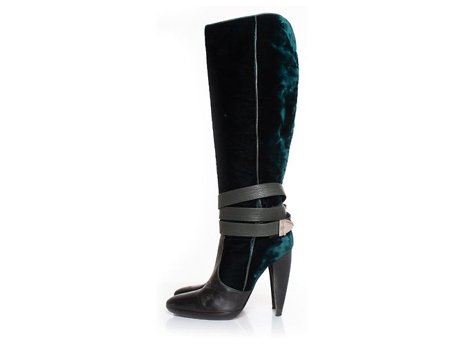 VERSACE, botas con correa de terciopelo Verde - vista 2