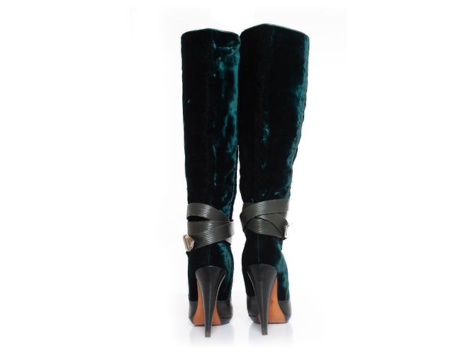 VERSACE, botas con correa de terciopelo Verde - vista 3