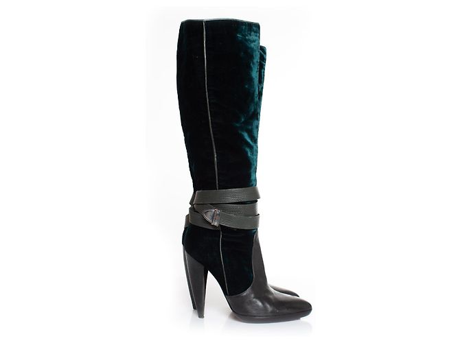 VERSACE, botas con correa de terciopelo Verde - vista 4