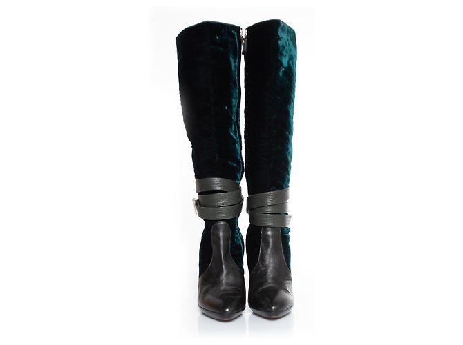 VERSACE, botas con correa de terciopelo Verde - vista 5