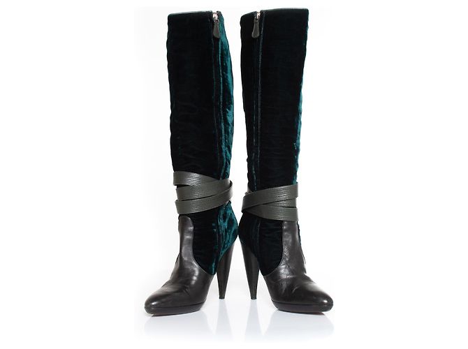 VERSACE, botas con correa de terciopelo Verde - vista 6