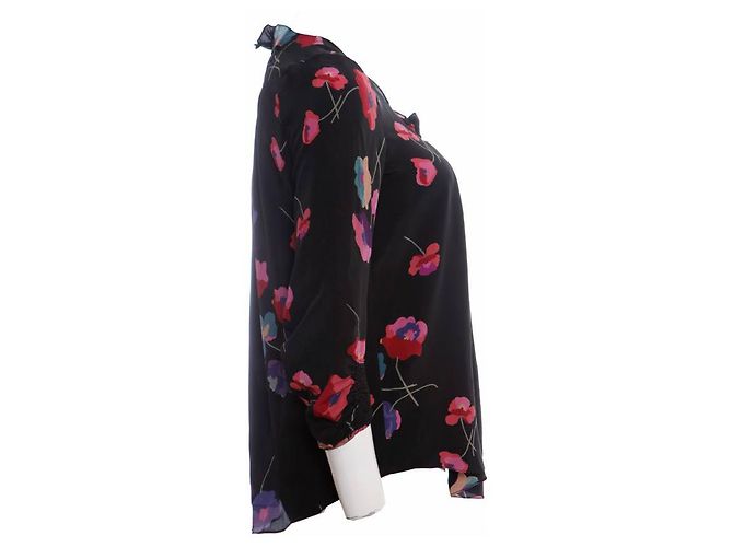 Rebecca Taylor Rebeca Taylor, top de seda negro con estampado de flores - vista 4