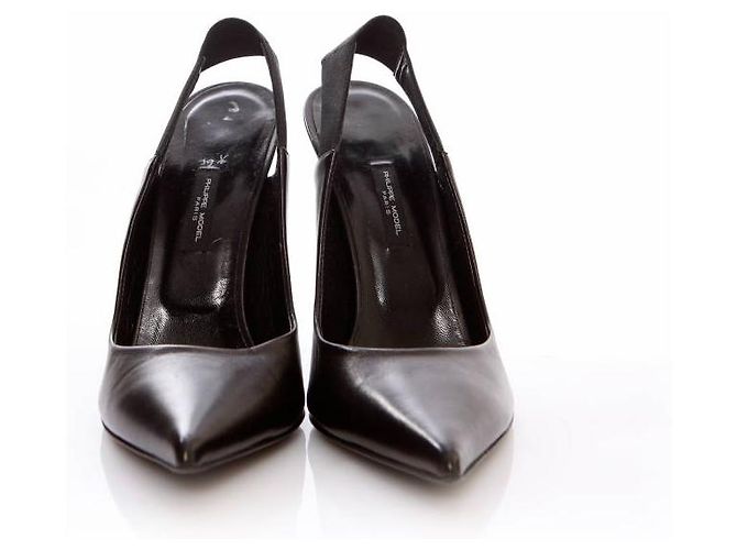 Autre Marque Phillip-Modell, Schwarze Slingback-Pumps aus Leder. - Ansicht 3