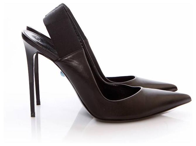 Autre Marque Phillip-Modell, Schwarze Slingback-Pumps aus Leder. - Ansicht 4