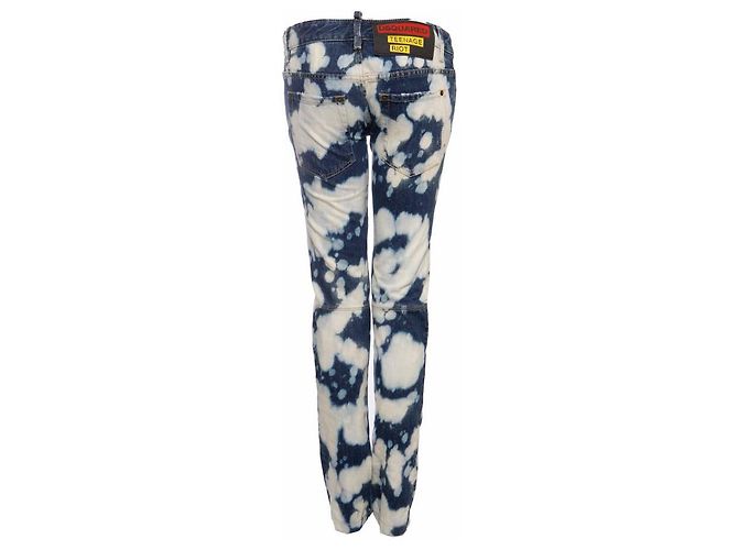 Dsquared2, jeans biker blu con macchie di candeggina - vista 2