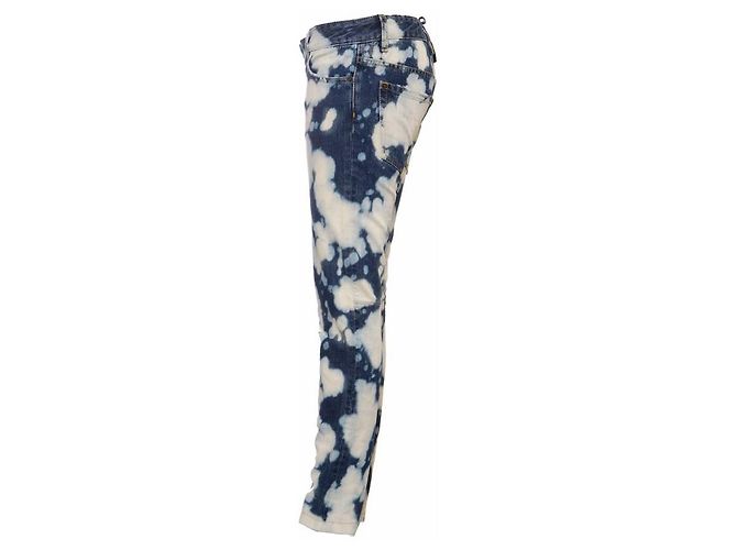 Dsquared2, jeans biker blu con macchie di candeggina - vista 3