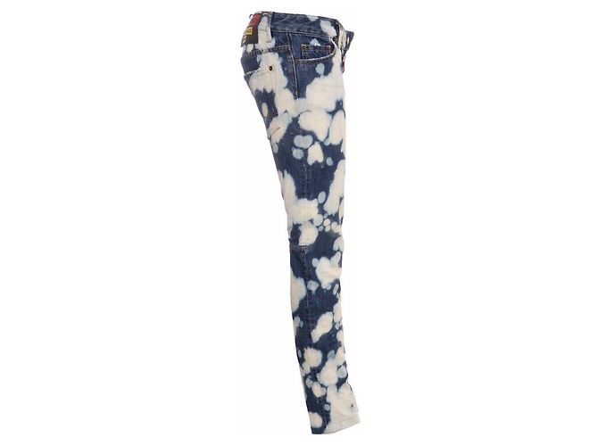Dsquared2, jeans biker blu con macchie di candeggina - vista 4