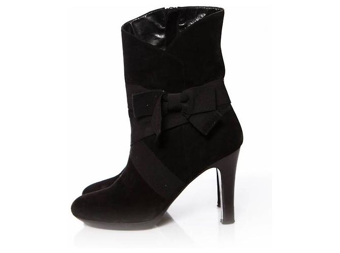 DKNY, schwarze Wildlederstiefel mit Schleife - Ansicht 4