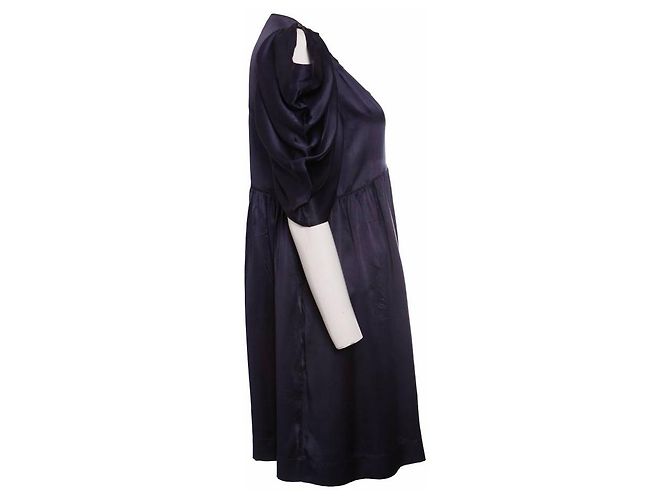 Chloé Chloe, abito in seta blu con maniche corte aperte svolazzanti. - vista 2