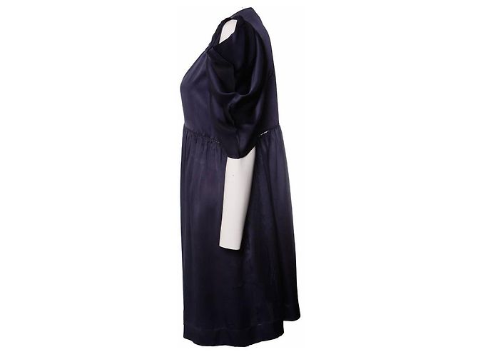 Chloé Chloe, abito in seta blu con maniche corte aperte svolazzanti. - vista 4