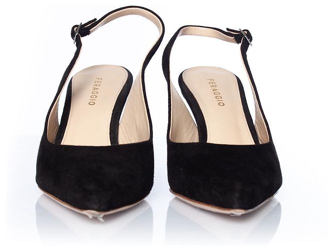 Autre Marque Feraggio, tacco slingback in camoscio nero - vista 3