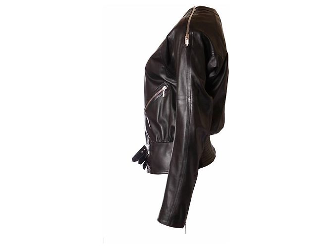Plein Sud Plein Süd, Schwarze Lederjacke mit silbernen Reißverschlüssen. - Ansicht 3