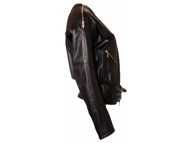 Plein Sud Plein Süd, Schwarze Lederjacke mit silbernen Reißverschlüssen. - Ansicht 4