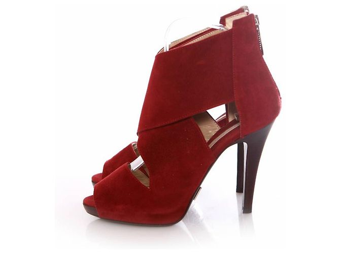 Michael Kors, cherry red coloured suede sandals. - view 2