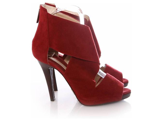 Michael Kors, cherry red coloured suede sandals. - view 4