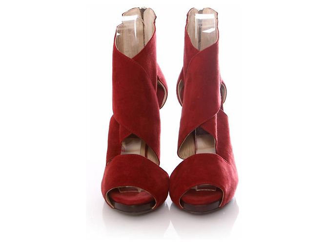 Michael Kors, cherry red coloured suede sandals. - view 5