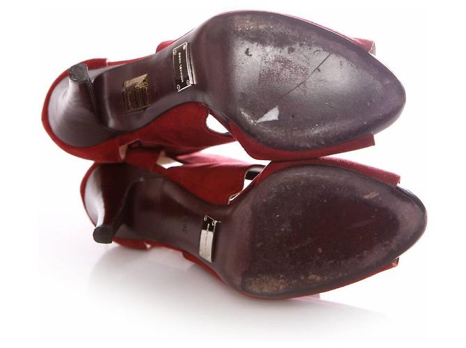 Michael Kors, cherry red coloured suede sandals. - view 6