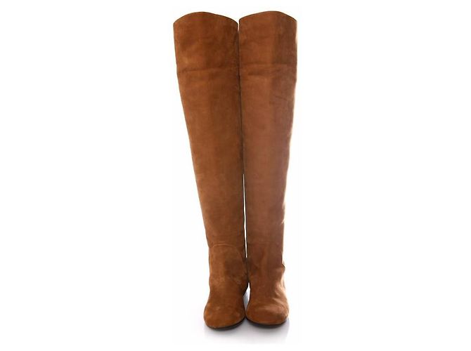 Giuseppe Zanotti, cognac coloured suede over knee boots in size 37. - view 3