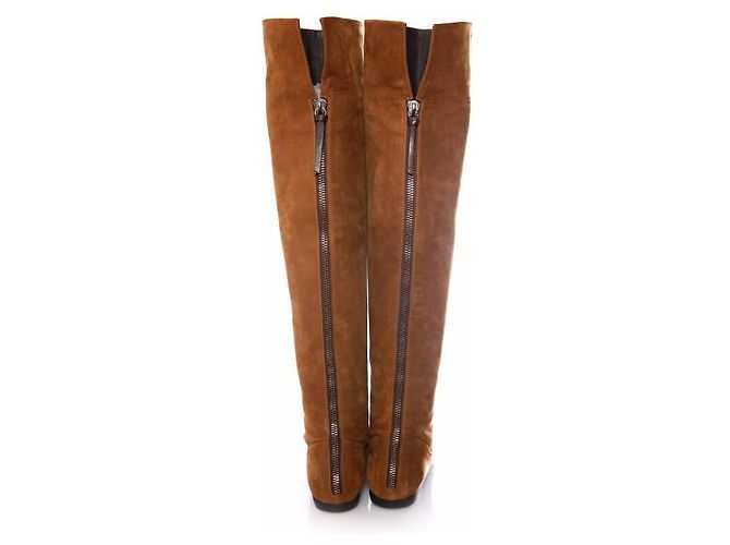 Giuseppe Zanotti, cognac coloured suede over knee boots in size 37. - view 5