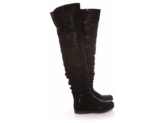 Prada, botas largas de cuero negro arrugado. - vista 4