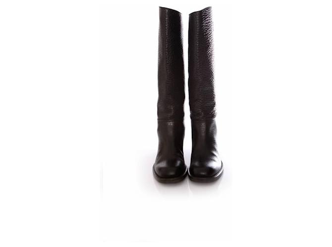 Prada, BOTAS DE PIEL GRANULADA NEGRA. Negro - vista 3