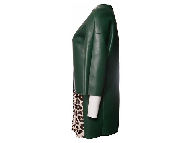 Céline Celine, Jaqueta de couro verde com pele de cavalo leopardo - vista 2