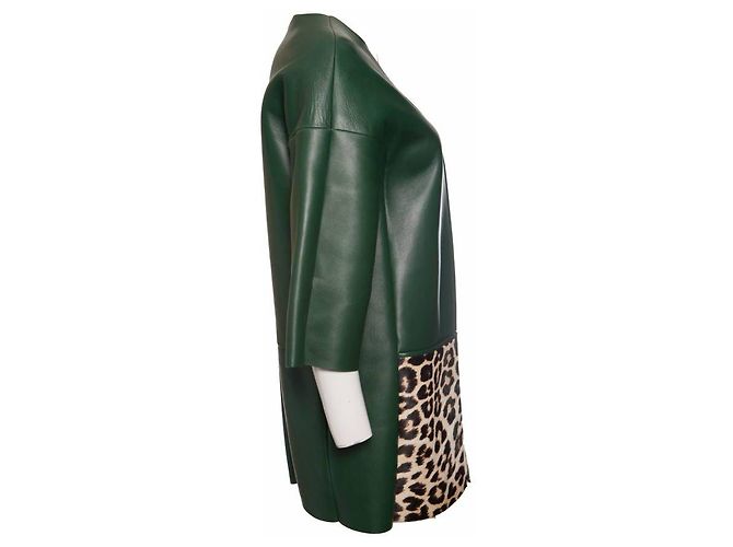 Céline Celine, Jaqueta de couro verde com pele de cavalo leopardo - vista 4