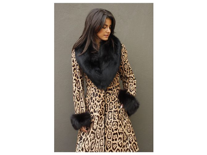 Jitrois, Abrigo de cuero de leopardo con piel de potro Castaño Negro - vista 2