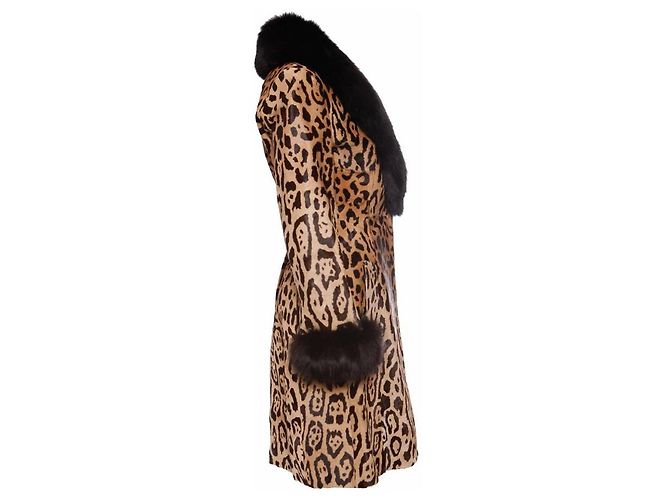 Jitrois, Abrigo de cuero de leopardo con piel de potro Castaño Negro - vista 3