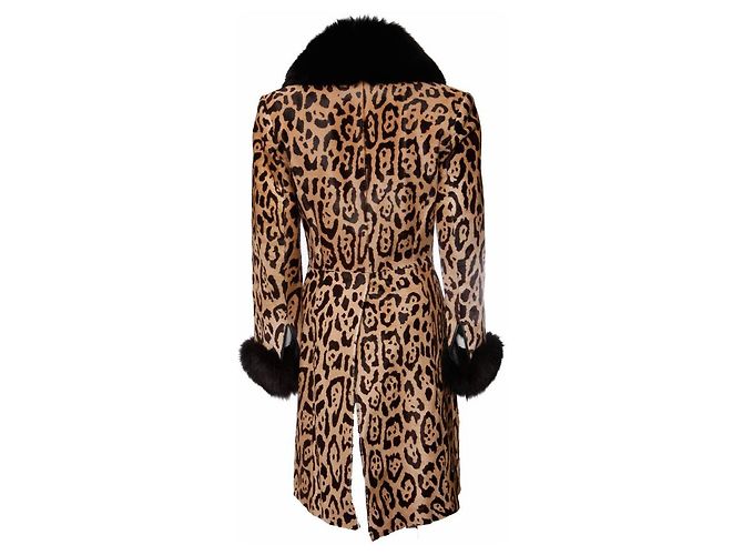 Jitrois, Abrigo de cuero de leopardo con piel de potro Castaño Negro - vista 4
