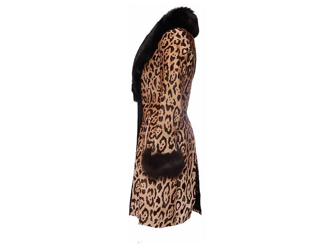 Jitrois, Abrigo de cuero de leopardo con piel de potro Castaño Negro - vista 5