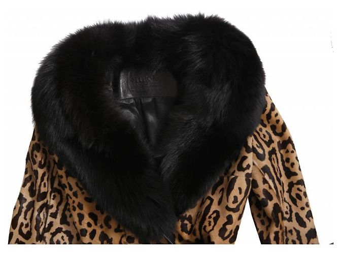 Jitrois, Abrigo de cuero de leopardo con piel de potro Castaño Negro - vista 6
