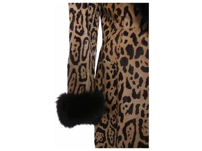 Jitrois, Abrigo de cuero de leopardo con piel de potro Castaño Negro - vista 7
