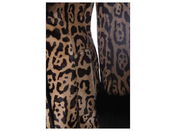Jitrois, Abrigo de cuero de leopardo con piel de potro Castaño Negro - vista 8
