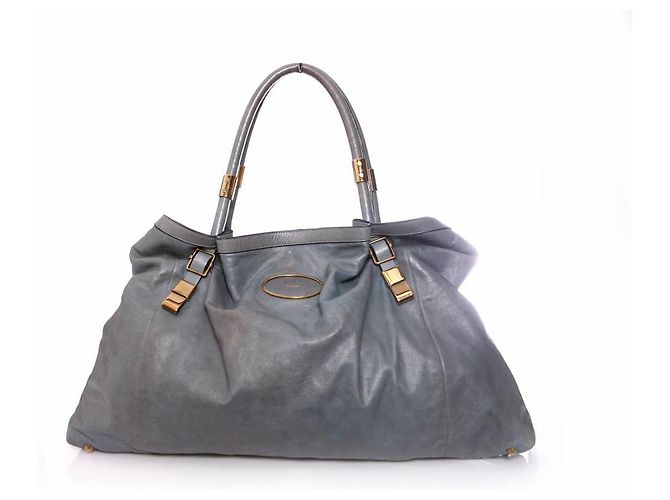 Chloé Chloe, Blu/shopper in pelle grigia con hardware dorato. - vista 2