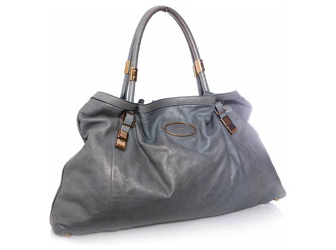 Chloé Chloe, Blu/shopper in pelle grigia con hardware dorato. - vista 3