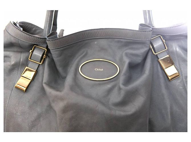 Chloé Chloe, Blu/shopper in pelle grigia con hardware dorato. - vista 6