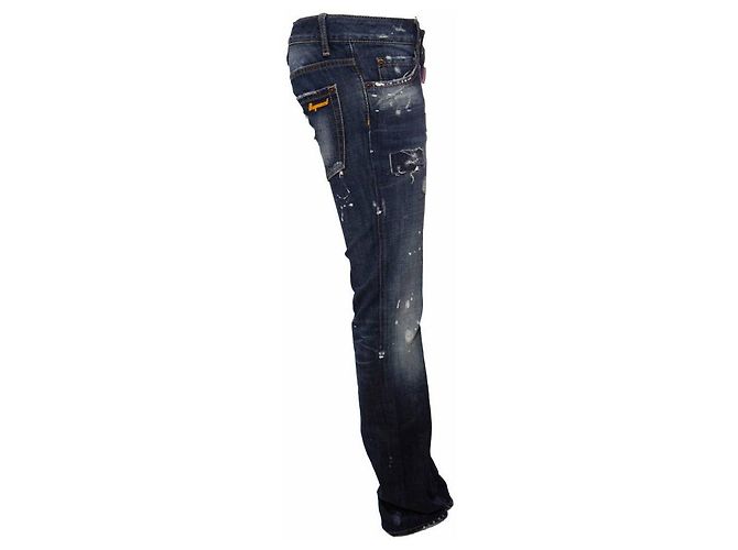 Dsquared2, jeans strappati blu scuro con macchie di vernice bianca di taglia 40IT/XS. - vista 2