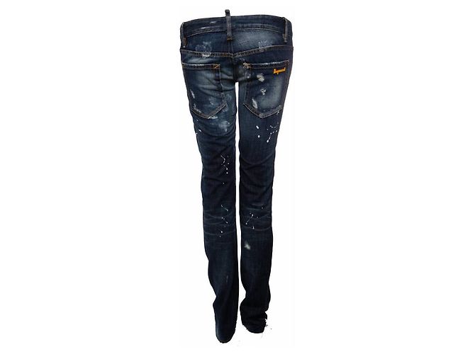 Dsquared2, jeans strappati blu scuro con macchie di vernice bianca di taglia 40IT/XS. - vista 3