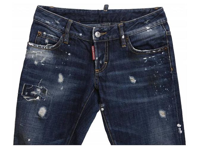 Dsquared2, jeans strappati blu scuro con macchie di vernice bianca di taglia 40IT/XS. - vista 5