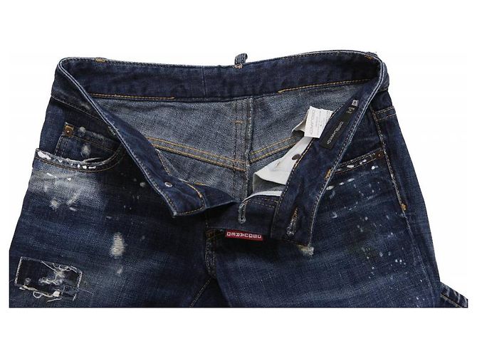 Dsquared2, jeans strappati blu scuro con macchie di vernice bianca di taglia 40IT/XS. - vista 6