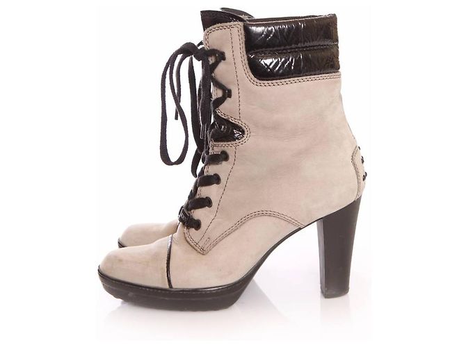 Tod's Tod, botas de renda plataforma de camurça cor de areia. - vista 2