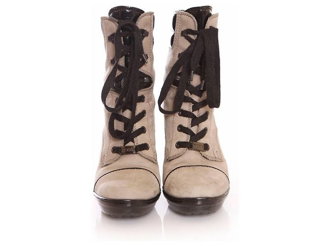 Tod's Tod, botas de renda plataforma de camurça cor de areia. - vista 4