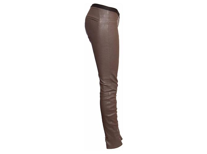 Helmut Lang, Pantalón de piel caqui. Castaño - vista 4