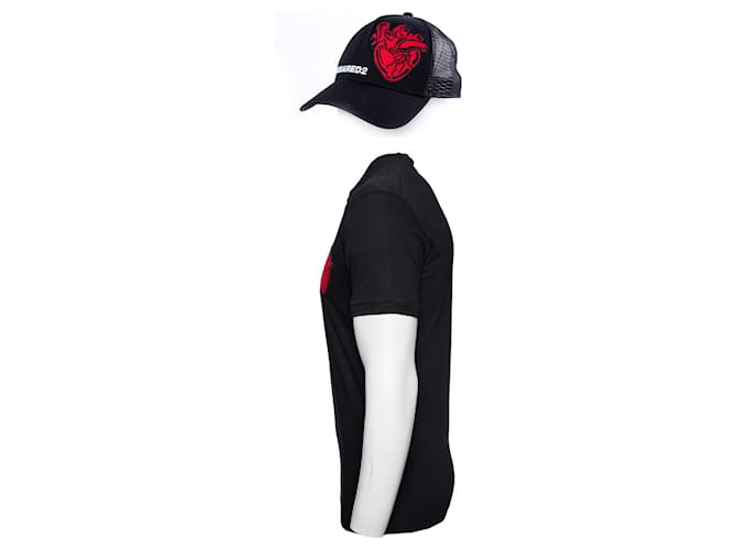 Dsquared2, Camiseta y gorra con corazón rojo.. Negro - vista 3